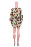 Green Fashion Sexy Print Basic Square Collar Long Sleeve Two Pieces