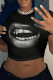 Black Sexy Print Patchwork O Neck T-Shirts