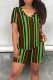 Green Casual Print Basic V Neck Short Sleeve Two Pieces