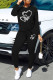 Black Casual Heart Shaped Patchwork Hot Drill O Neck Long Sleeve Two Pieces