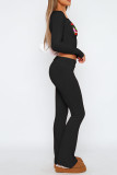 Black Casual Letters O Neck Long Sleeve Two Pieces
