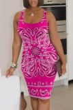 Pink Casual Print Basic U Neck Vest Dresses