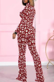 Blue White Casual Print Patchwork Half A Turtleneck Long Sleeve Two Pieces