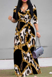 The cowboy blue Casual Street Leopard Print Zebra Print Chain print Lace Up Contrast V Neck Printed Dresses