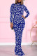Blue White Casual Print Patchwork Half A Turtleneck Long Sleeve Two Pieces