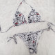 White Sportswear Print Patchwork Backless Strap Design Swimwears