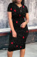 Black Red Casual Daily Letter Print Love Print Contrast O Neck Printed Short Sleeve Dress