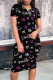Black White Casual Daily Letter Print Love Print Contrast O Neck Printed Short Sleeve Dress