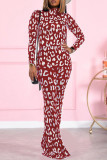 Blue White Casual Print Patchwork Half A Turtleneck Long Sleeve Two Pieces