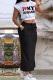 White Black Casual Letters Pocket Lace Up Patchwork Slit O Neck Two Pieces