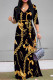 Black Casual Street Geometric Print Chain print Lace Up V Neck Printed Dresses