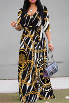 Zebra Casual Street Leopard Print Zebra Print Chain print Lace Up Contrast V Neck Printed Dresses