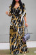 Zebra Casual Street Leopard Print Zebra Print Chain print Lace Up Contrast V Neck Printed Dresses