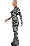 Blue White Casual Print Patchwork Half A Turtleneck Long Sleeve Two Pieces