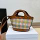 Brown Casual Street Letters Patchwork Knit Contrast Bags