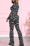 Blue White Casual Print Patchwork Half A Turtleneck Long Sleeve Two Pieces