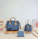 Blue Casual Street Letters Draw String Patchwork Contrast Bags