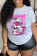 White Casual Street Skull Head Letter Print O Neck T-Shirts