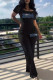 Black Casual Digital Patchwork Hot Drill U Neck Short Sleeve Two Pieces