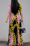 Pink Casual Street Geometric Print Chain print Lace Up V Neck Printed Dresses