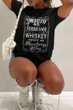 Black Casual Letter Print O Neck T-Shirts