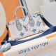 White Blue Street Letters Patchwork Zipper Bags