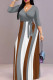 Grey Casual Print Patchwork Strap Design V Neck Long Dresses