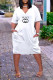White Casual Daily Letter Print Pocket V Neck Short Sleeve Short Sleeve Dress