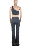 Black Sexy Solid Color Hollow Out Pocket Patchwork Backless Sleeveless Two Pieces