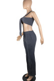 Black Sexy Solid Color Hollow Out Pocket Patchwork Backless Sleeveless Two Pieces