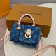 The cowboy blue Casual Street Letters Patchwork Metal Accessories Trim Bags