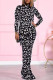 Black And White Casual Print Patchwork Half A Turtleneck Long Sleeve Two Pieces