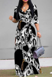 Black Gold Casual Street Leopard Print Zebra Print Chain print Lace Up Contrast V Neck Printed Dresses