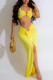 Yellow Celebrities Solid Color Hollow Out Patchwork Slit Ruched Square Neck Sleeveless Two Pieces