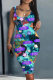 Lake Blue Casual Print Basic U Neck Vest Dresses