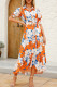Tangerine Red Celebrities Print Buckle Patchwork Strap Design Turndown Collar Long Dresses