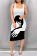 White Black Casual Figure Print Butterfly Print Contrast U Neck Printed Dresses