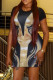 Black Sexy Print Patchwork O Neck Wrapped Skirt Dresses