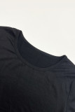 Black Casual Print Patchwork O Neck Short Sleeve Two Pieces