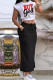 White Black Casual Letters Pocket Lace Up Patchwork Slit O Neck Two Pieces