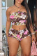 Colour Sexy Print Patchwork Backless Halter Sleeveless Two Pieces