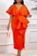 Orange Party Formal Patchwork Ruffle Beading V Neck Evening Dresses