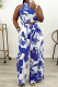 Blue Casual Print Pocket Turtleneck Sleeveless Two Pieces