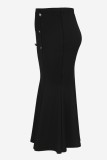 Black Casual Solid Color Basic Skinny High Waist Conventional Plus Size Skirt