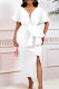 White Party Formal Patchwork Ruffle Beading V Neck Evening Dresses