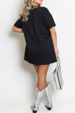 White Casual Animal Print Basic O Neck T-shirt Short Sleeve Dress