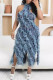 Blue Sexy Casual Patchwork See-Through Backless Half A Turtleneck Sleeveless Dresses