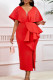 Red Party Formal Patchwork Ruffle Beading V Neck Evening Dresses