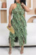 Green Sexy Casual Patchwork See-Through Backless Half A Turtleneck Sleeveless Dresses