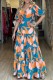 Multicolor Casual Print Patchwork V Neck Long Dresses